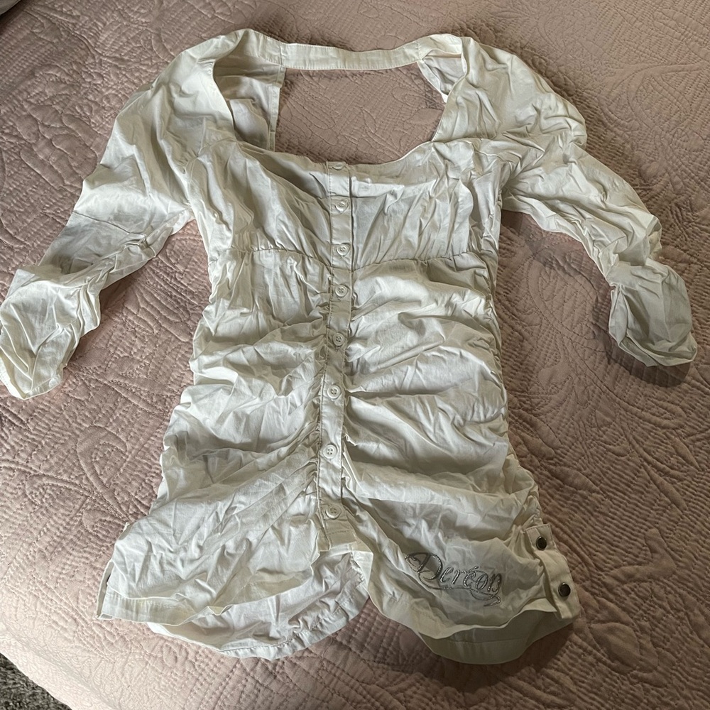 Dereon Cream Button-Front Ruched Blouse